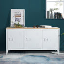 Metal Cabinet with MDF Wood Top and Magnetic Doors-White