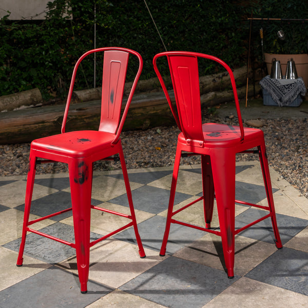 #Give Away# Industrial 24”Metal Barstool (Set of 2) – Rustic Red