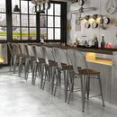 24In Set of 2 Rustic Industrial Metal Barstools with Wood Seats
