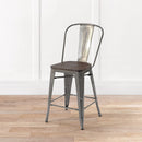 24In Set of 2 Rustic Industrial Metal Barstools with Wood Seats