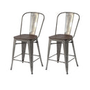 24In Set of 2 Rustic Industrial Metal Barstools with Wood Seats