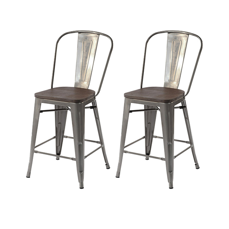 24In Set of 2 Rustic Industrial Metal Barstools with Wood Seats