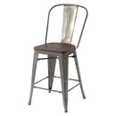 24In Set of 2 Rustic Industrial Metal Barstools with Wood Seats