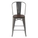 24In Set of 2 Rustic Industrial Metal Barstools with Wood Seats