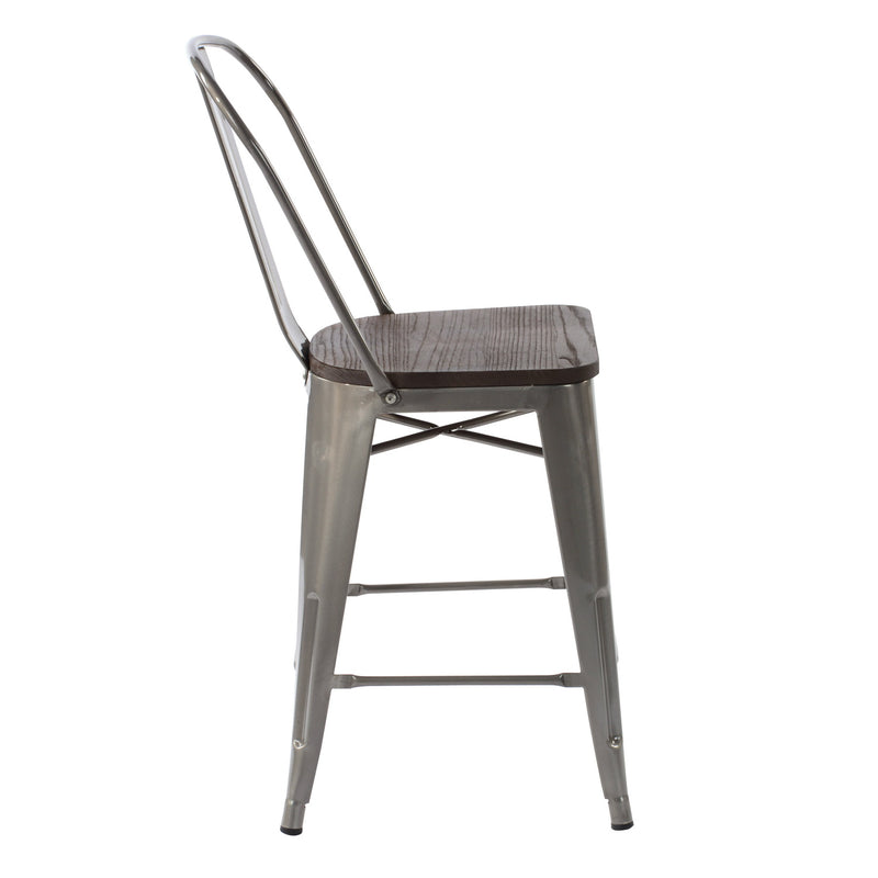 24In Set of 2 Rustic Industrial Metal Barstools with Wood Seats