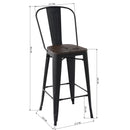 29In Set of 2 Modern Black Metal Barstools with Wooden Seats