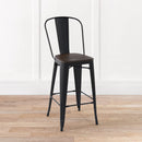 29In Set of 2 Modern Black Metal Barstools with Wooden Seats