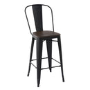 29In Set of 2 Modern Black Metal Barstools with Wooden Seats