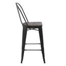 29In Set of 2 Modern Black Metal Barstools with Wooden Seats
