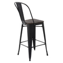 29In Set of 2 Modern Black Metal Barstools with Wooden Seats