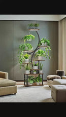 8-Tier Indoor Plant Stand with Grow Lights, 61 in S-Shaped Metal Shelf for Multiple Plants, Black