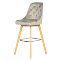 30'' Tufted Velvet Upholstered Barstools Set of 2 with Solid Wood Legs & Full Back, Gray
