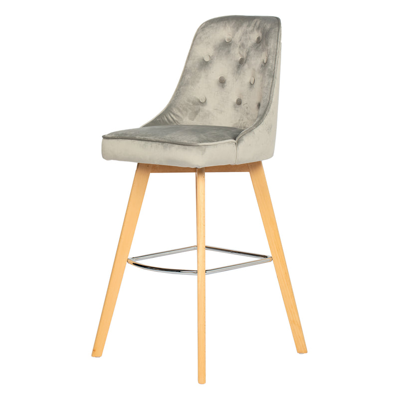 30'' Tufted Velvet Upholstered Barstools Set of 2 with Solid Wood Legs & Full Back, Gray