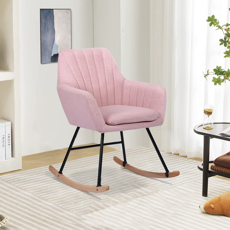 Upholstered Rocking Chair Accent Chair for Living Room, Pink
