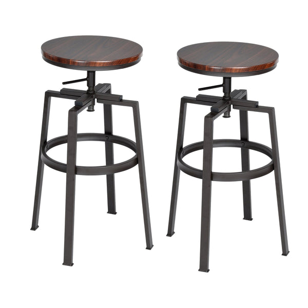 Amat 24-28.9 in. Walnut Color Industrial Style Bar Stool (Set of 2)