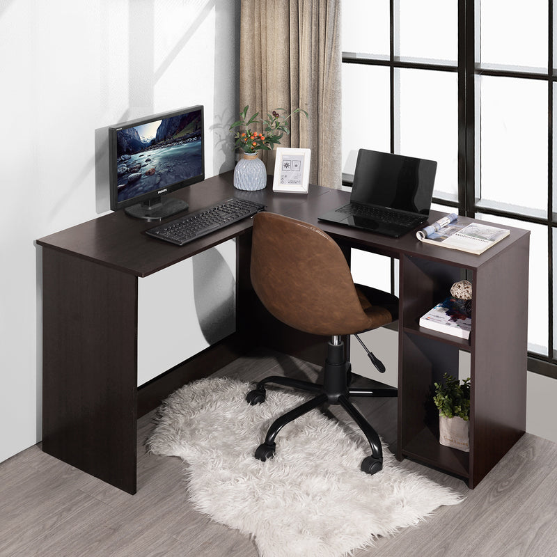 BABETTE L-Shaped Wooden Desk with Shelves 47.2 in