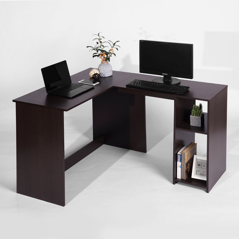 BABETTE L-Shaped Wooden Desk with Shelves 47.2 in