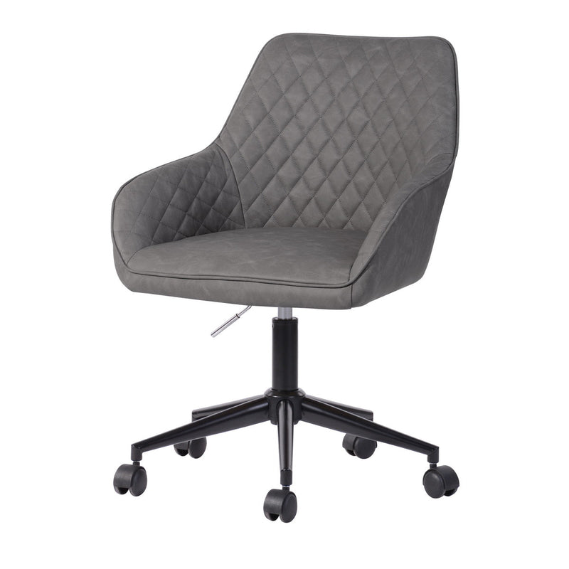 Modern Task Chair Mid Back with Arm Adjustable Height Swivel Faux Leather Office Computer Stool for Home Office