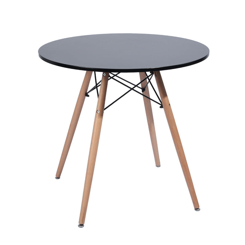 Modern round dining table for two in black with light wood effect - CHAD BLACK