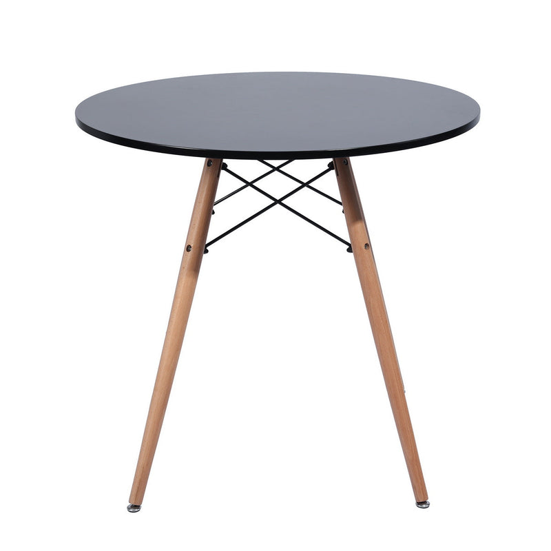 Modern round dining table for two in black with light wood effect - CHAD BLACK