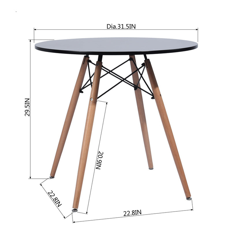 Modern round dining table for two in black with light wood effect - CHAD BLACK