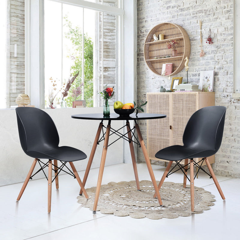 Modern round dining table for two in black with light wood effect - CHAD BLACK