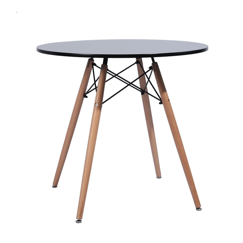 Modern round dining table for two in black with light wood effect - CHAD BLACK