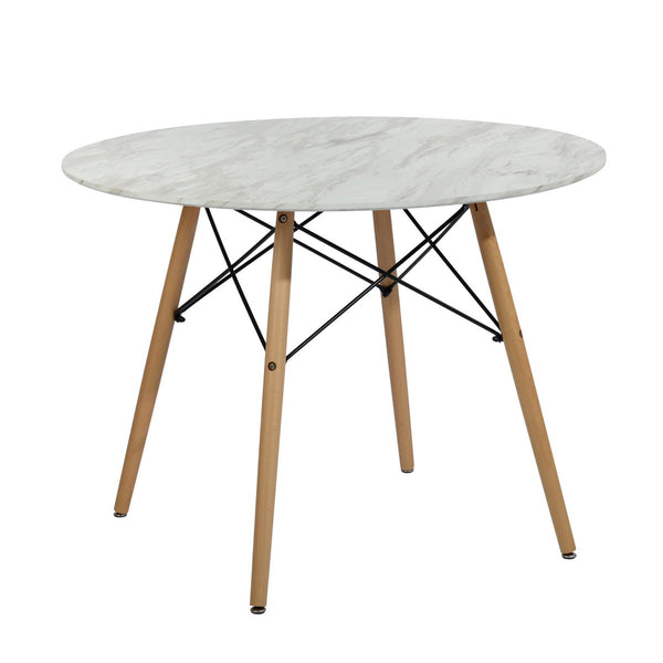 Modern round dining table for 4 persons with white marble effect - CHAD