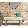 Wide Rectangle Ottoman Fabric Bench for Living Room Bedroom Beige