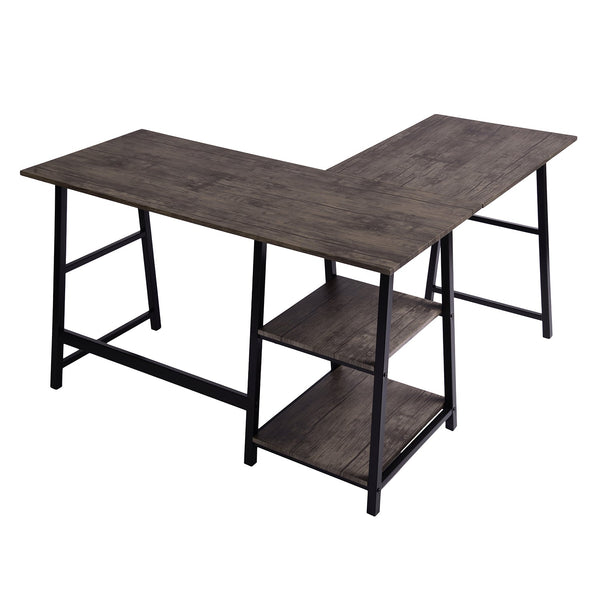 Spacious industrial style corner desk with integrated shelves - DROGBA