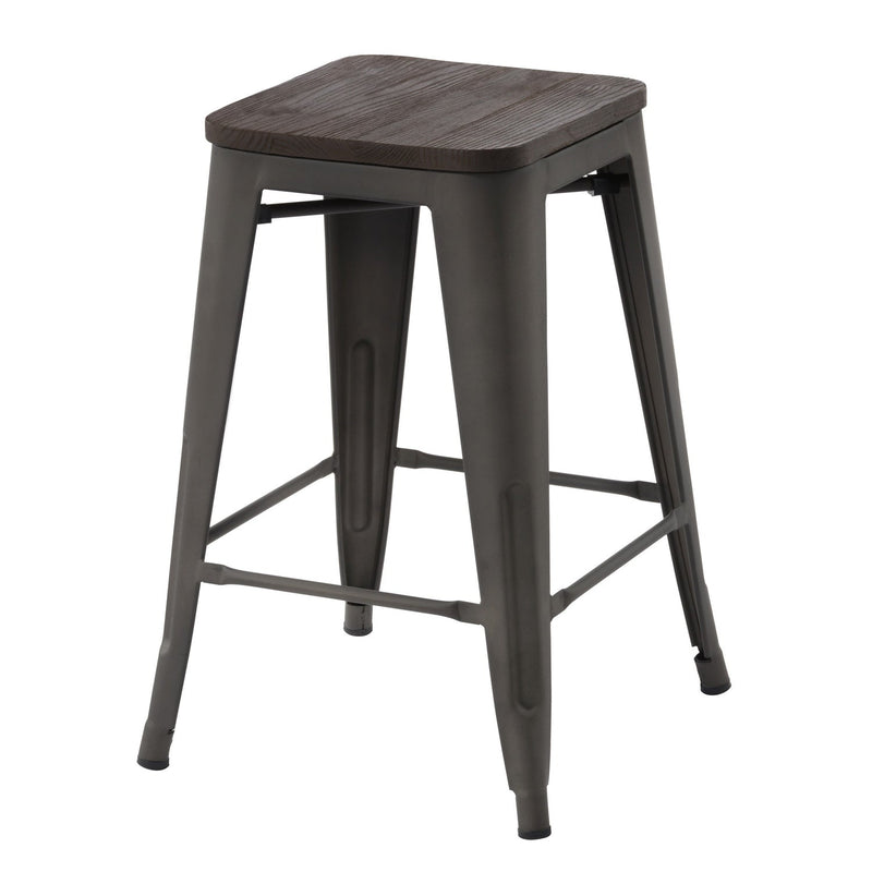 ZOLNES 24 Inch Metal Counter Height Stools with Solid Wood Seat