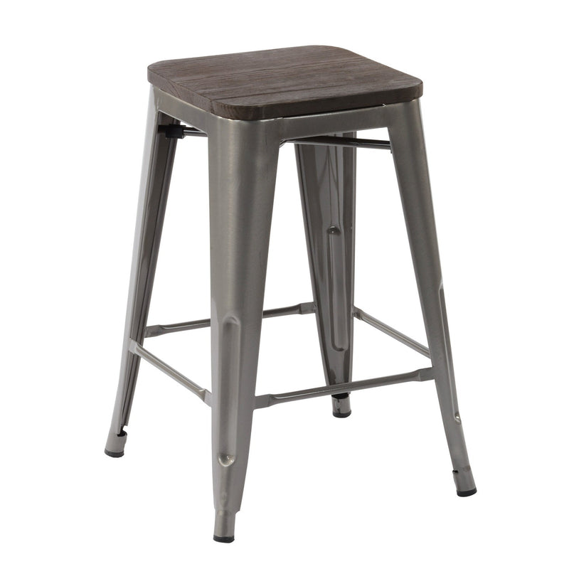 ZOLNES 24 Inch Metal Counter Height Stools with Solid Wood Seat