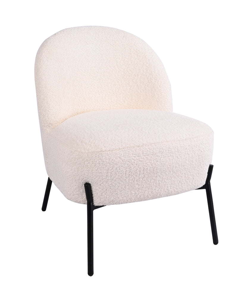Modern Accent Chair, Comfy Round Sofa Chair, Leisure Barrel chair with Black Metal Legs for Living Room, Bedroom, Reading Room, Home Office, White