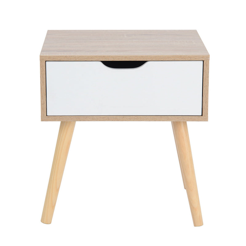 HomyCasa Wood End Table Night Stand with Drawer for Bedroon Livingroom, Brown White