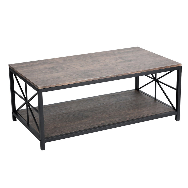 Living Room Brown Wood and Metal Frame with Shelf Coffee Table - GRAIN MDF