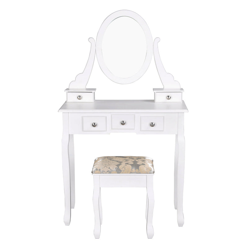 HomyCasa White Makeup Vanity Table Set Jewelry Divider Dressing Table and Stool
