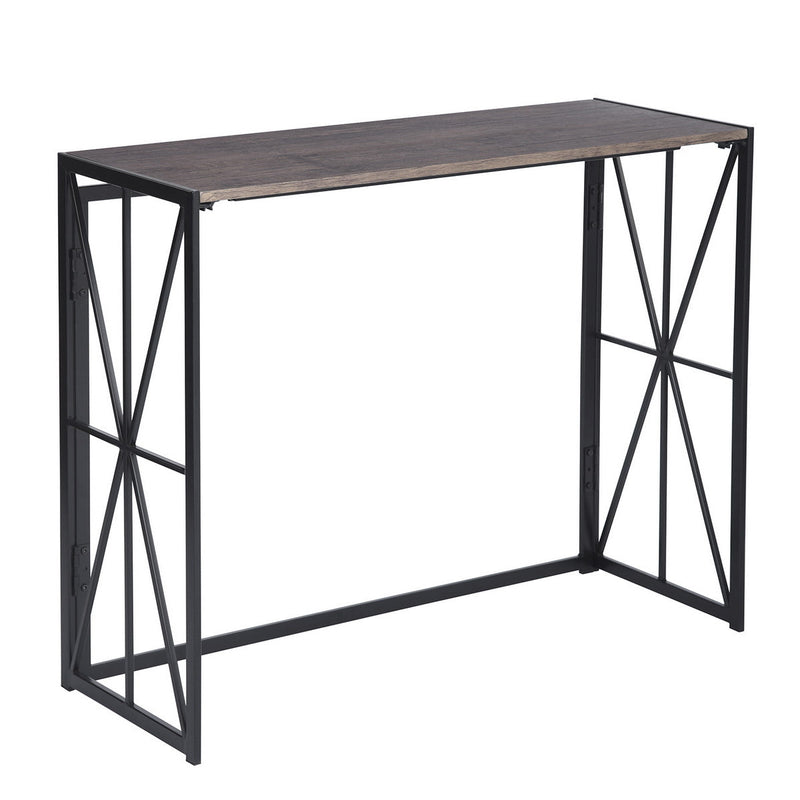 Modern console with black graphic structure and natural wood effect - HORES