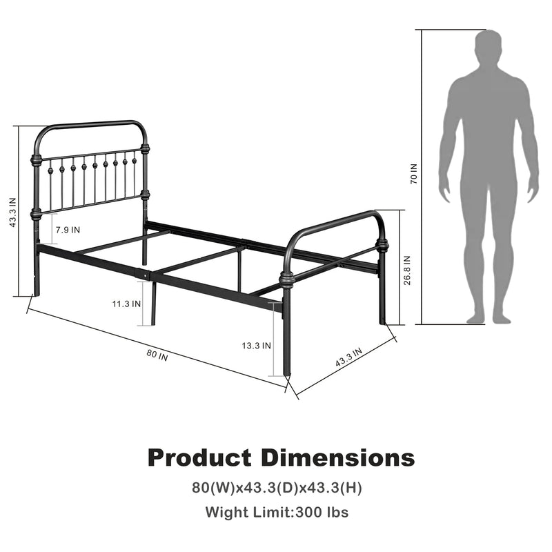GOBERT TWIN Modern Metal Bed Frame
