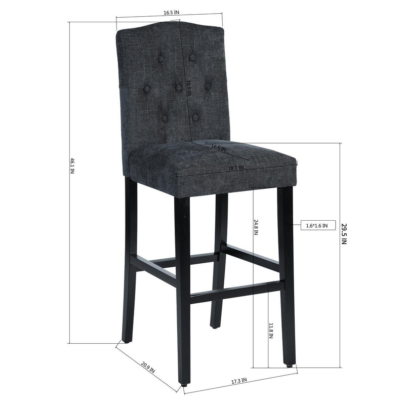 LUNON Set of 2 Wooden Fabric Barstool 30.7'' Height