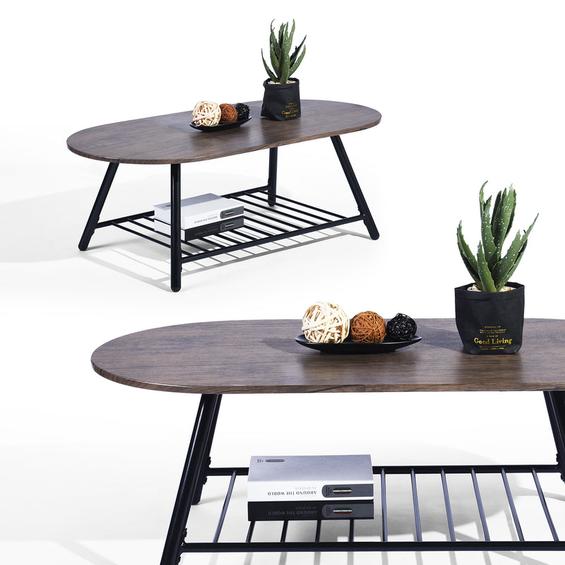 RIXO TABLE HM Tray Table with Storage Shelf Metal Base End Table
