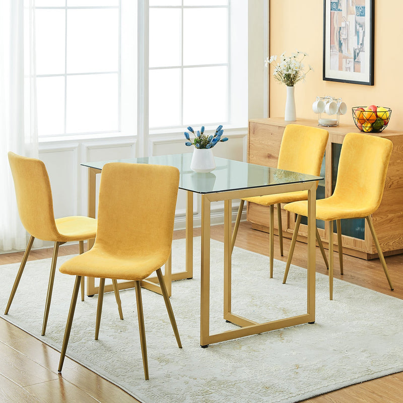 Modren Dining Chairs Set of 4, Dining Room Set Velvet Seat and Back with Metal Legs for Dining Room