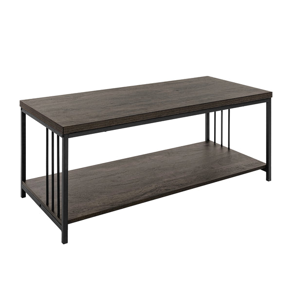 Modern Wooden Rectangle Coffee Table With Storage Shelf Brown