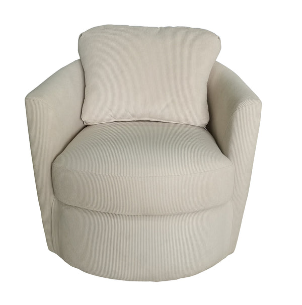 Swivel Barrel Chair, Upholstered Chenille Round Accent Arm Chairs, 360 Degree Swivel Single Sofa Armchair, Beige
