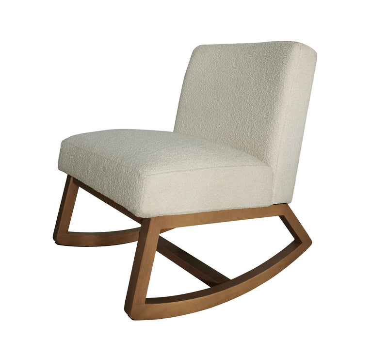 Solid Wood Rocking Chair Nursery Chair, Linen Fabric Upholstered Comfy Accent Chair, Beige