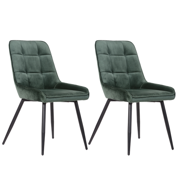 Vintage PU Upholstered Dining Chair with Black Base Seat Set of 2,Green