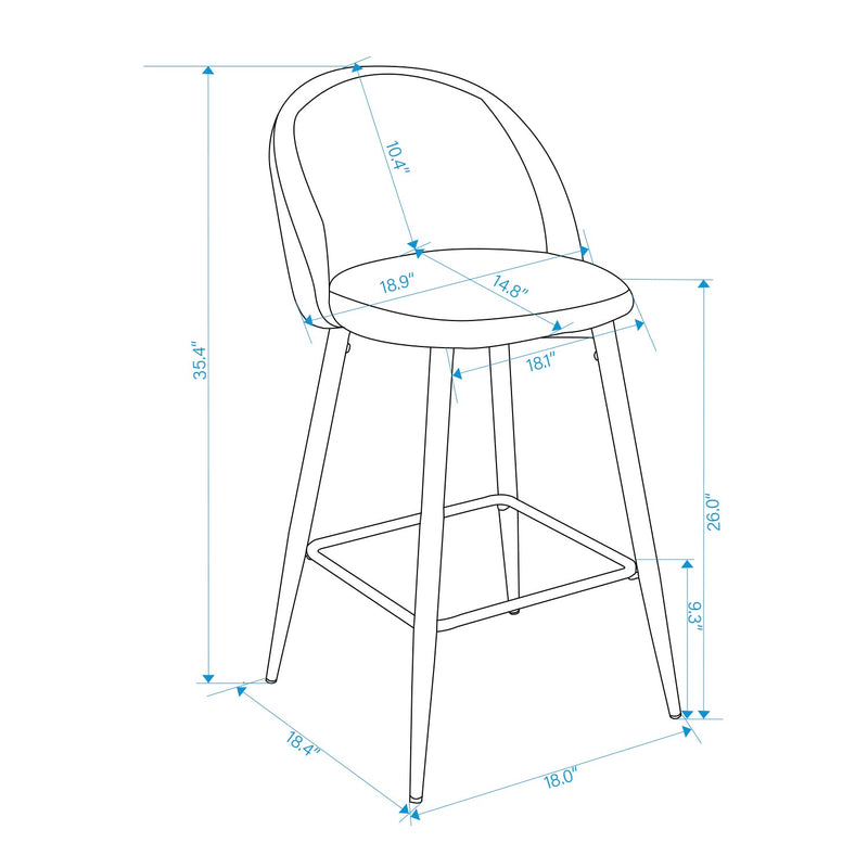 Haseeb 2-Piece 26" Upholstered Counter Height Bar Stool Bar Chairs