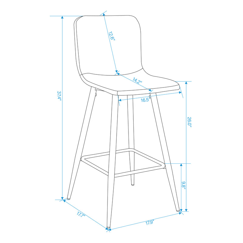 26'' Upholstered Counter Height Bar Stools Set of 2 with Back