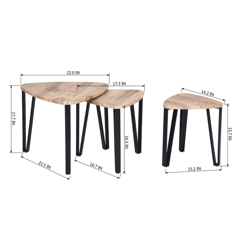 set of 3 scandinavian style nesting tables natural light wood effect - KAUWHATA