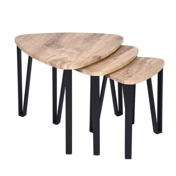 set of 3 scandinavian style nesting tables natural light wood effect - KAUWHATA