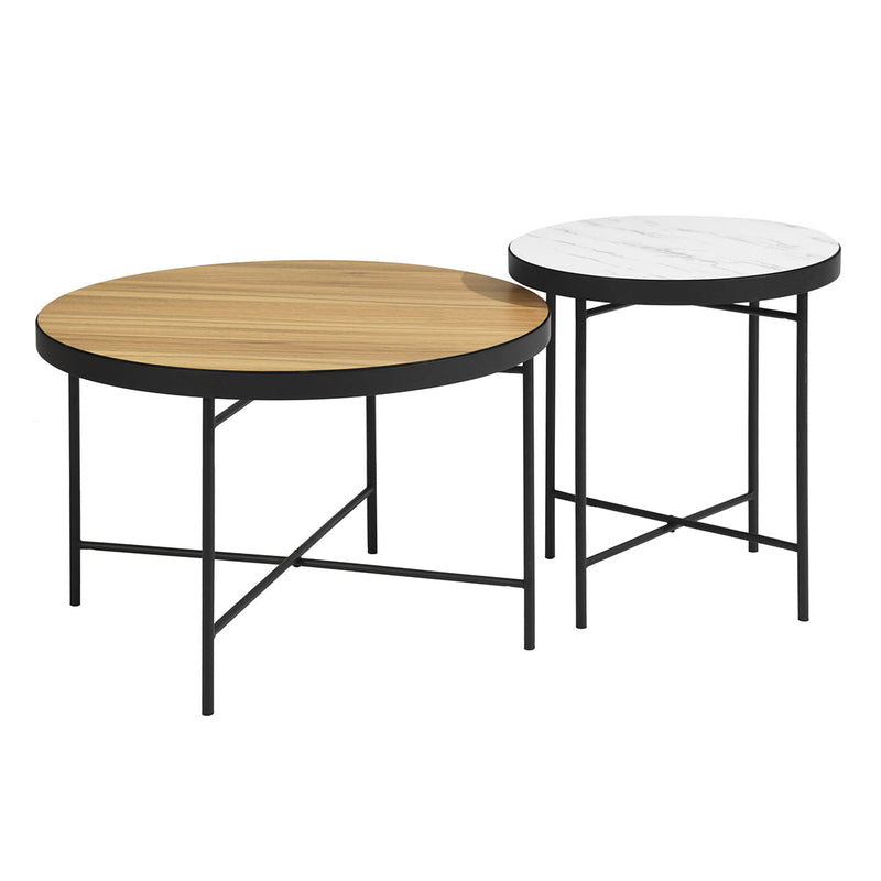 Set of 2 Coffee Tables 2 Color Tones Reversible Table Top Round Side Tables Modern End Tables Occasional for Balcony and Living Room MARKS